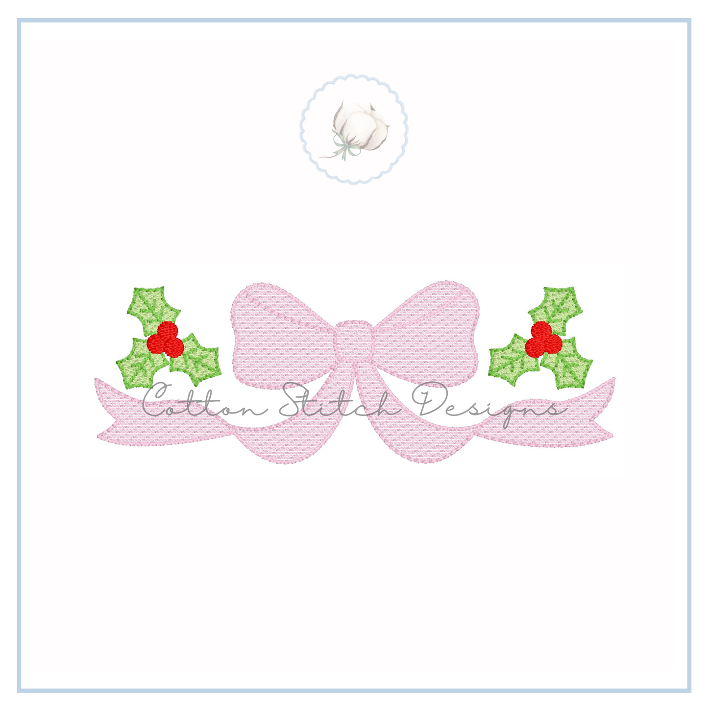 Christmas Holly Bow Sketch Embroidery Design