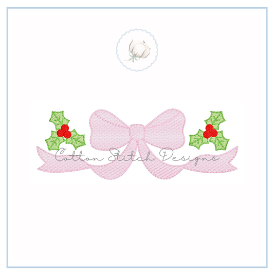 Christmas Holly Bow Sketch Embroidery Design