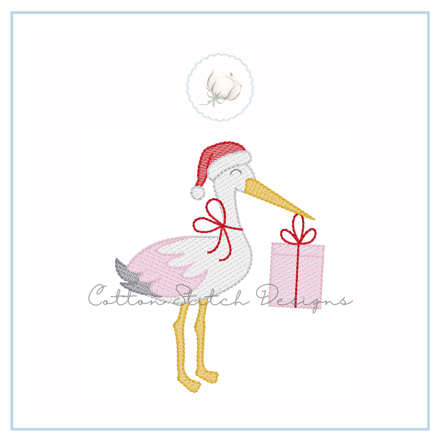 Christmas Stork Sketch Stitch Embroidery Design
