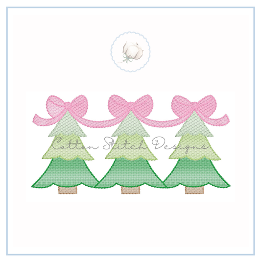 Christmas Trees Bow Sketch Embroidery Design