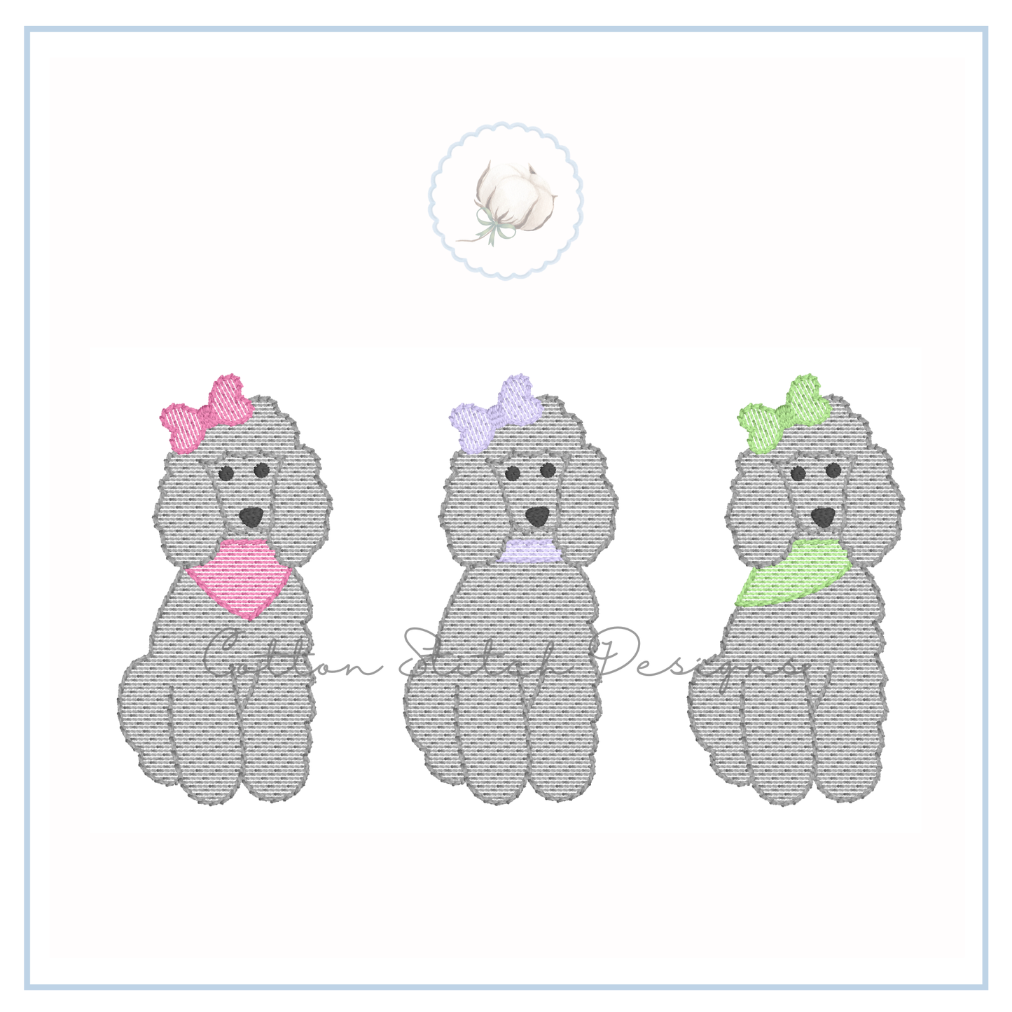 Poodle Girl Trio Embroidery Design