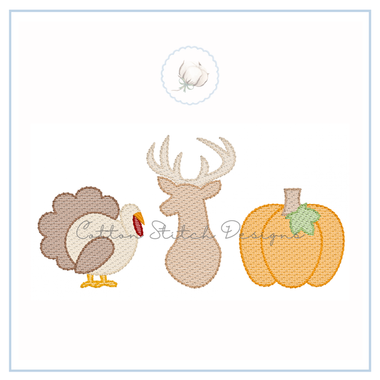 Turkey Deer Pumpkin Trio Embroidery Design