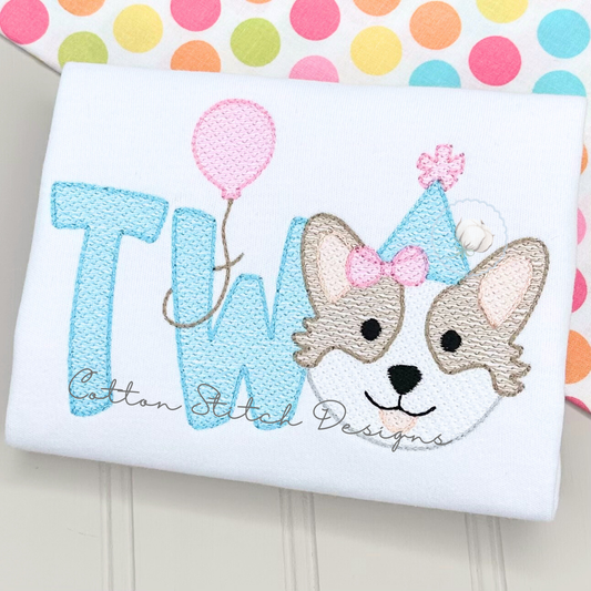 Corgi Girl Birthday Two Embroidery Design