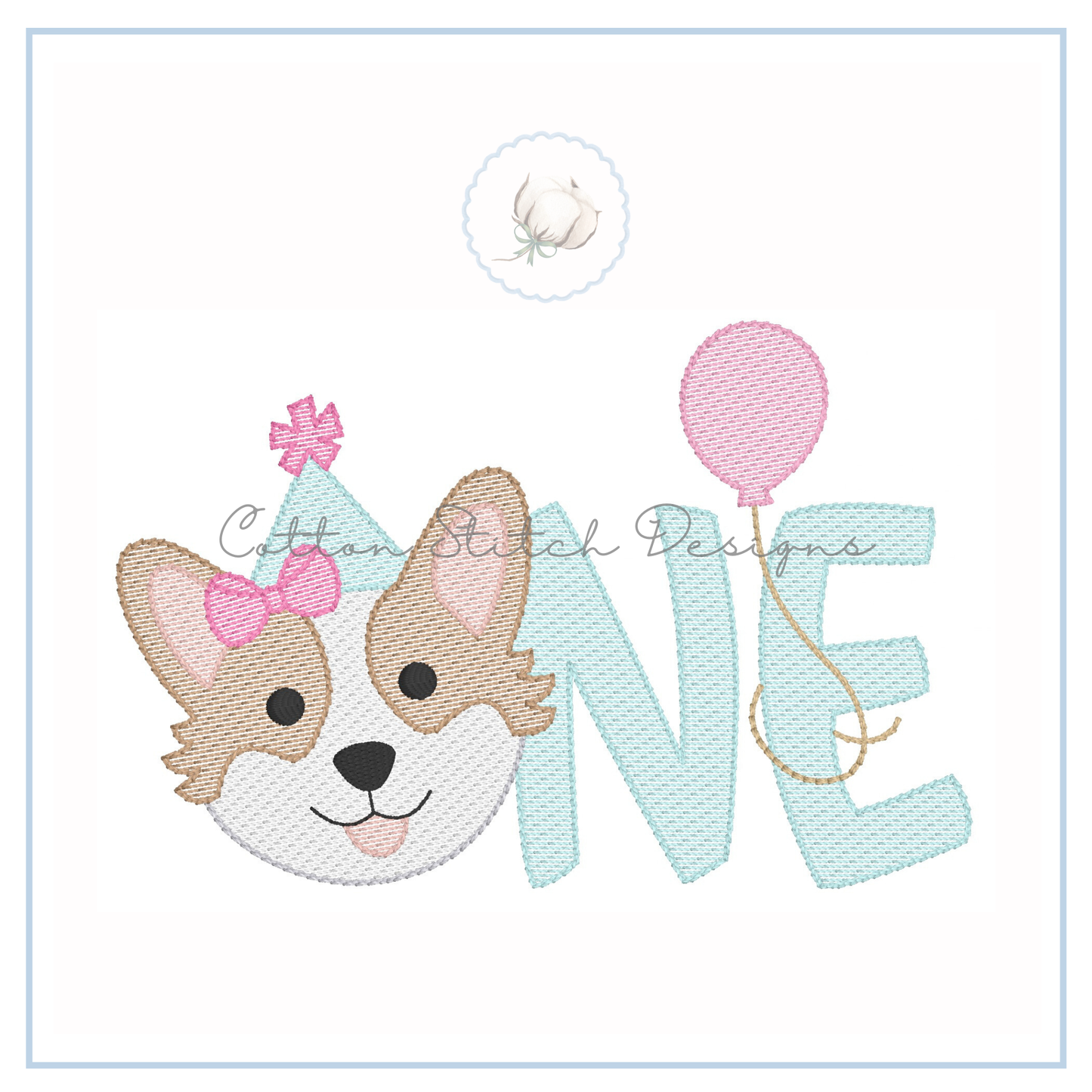 Corgi Puppy Girl Birthday One Embroidery Design