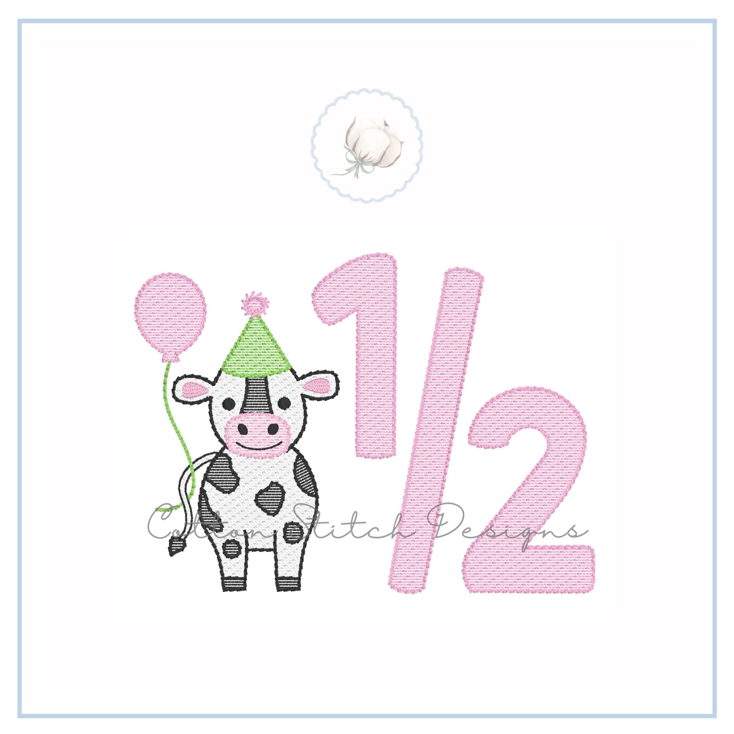 Cow Half Birthday Sketch Embroidery Design