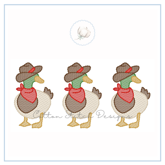 Cowboy Bandana Mallard Duck Trio Embroidery Design