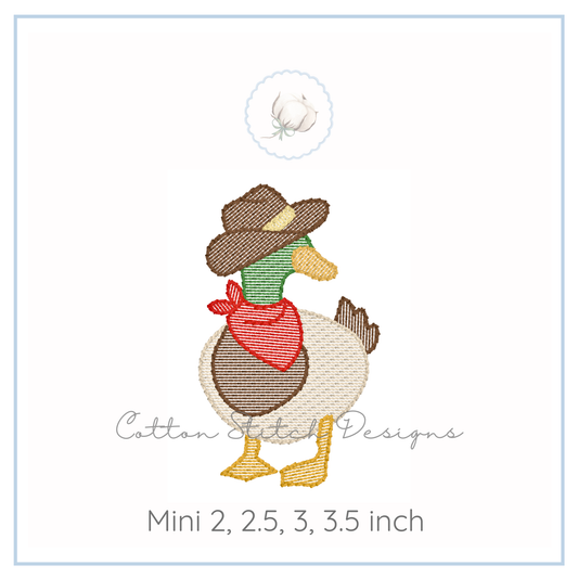 Mini Cowboy Mallard Duck Embroidery Design