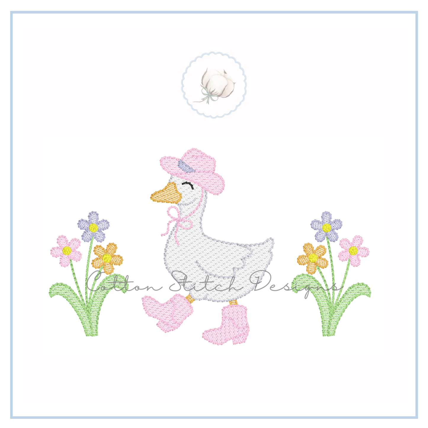 Cowgirl Goose with Flowers Embroidery Design