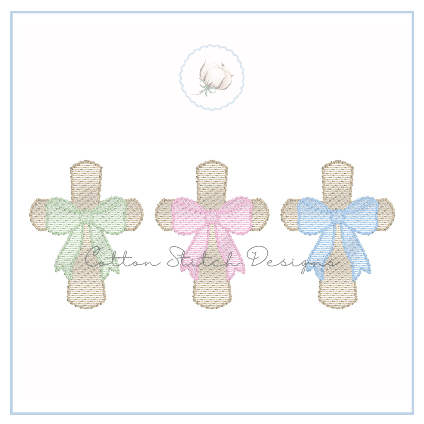 Cross with Bow Trio Embroidery Design