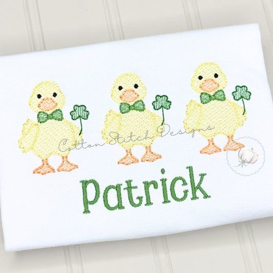 Cute Shamrock Duck Bow Tie Trio Sketch Embroidery Design