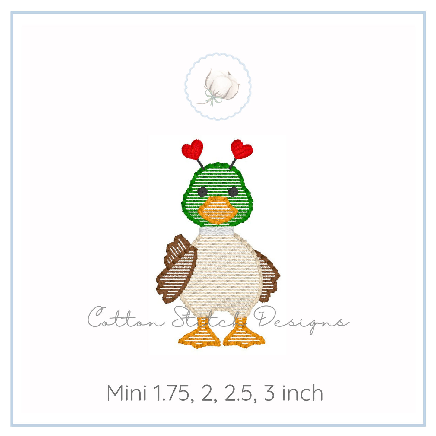 Mini Cute Valentine Mallard Sketch Embroidery Design
