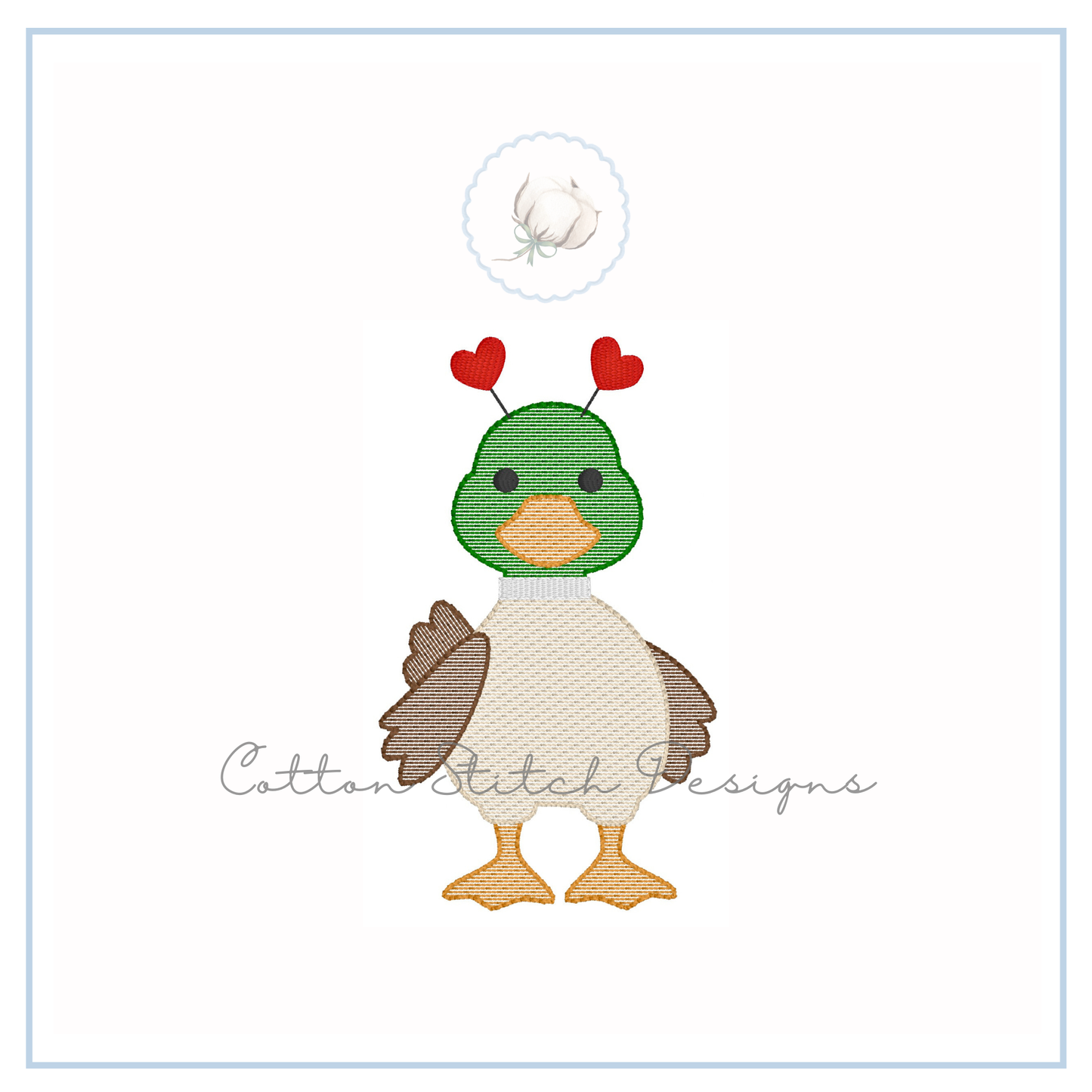 Cute Valentine Mallard Duck Sketch Embroidery Design