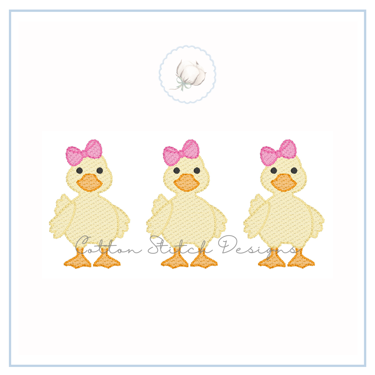 Cute Yellow Duck Bow Trio Sketch Embroidery Design