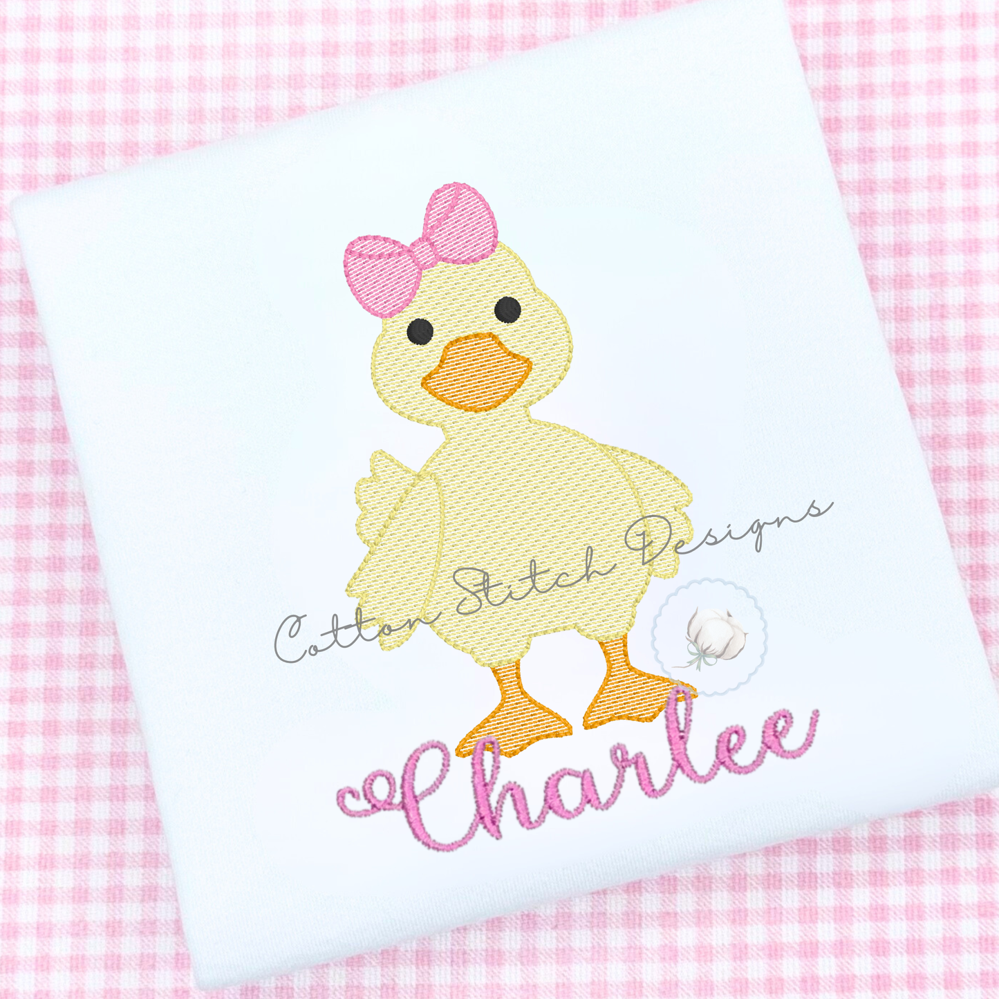 Cute Yellow Duck Bow Sketch Embroidery Design