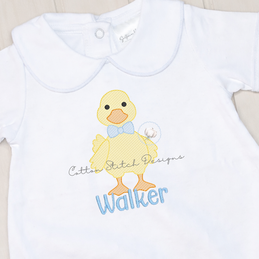 Cute Yellow Duck Bow Tie Sketch Embroidery Design