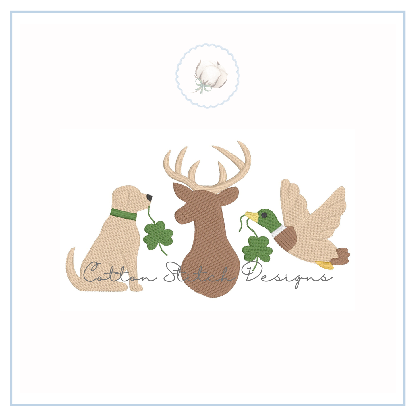 Dog Deer Mallard Shamrock Fill Stitch Embroidery Design