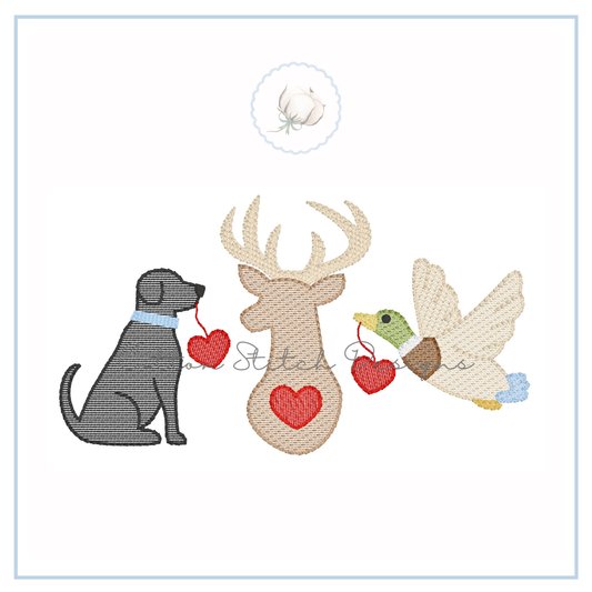 Dog Deer Mallard Heart Trio Embroidery Design