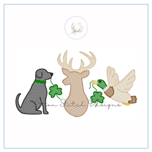 Dog Deer Mallard Shamrock Sketch Embroidery Design