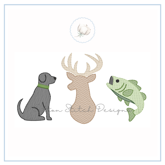 Dog Deer Bass Trio Embroidery Design