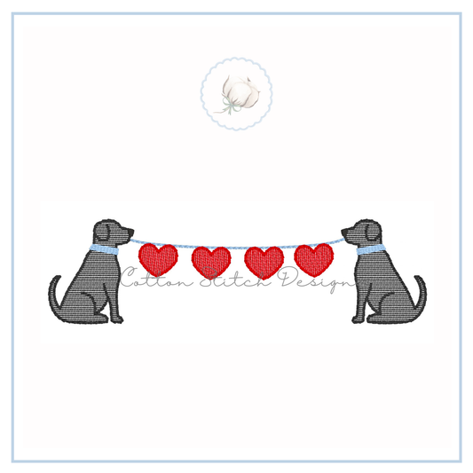 Dogs with Heart String Embroidery Design