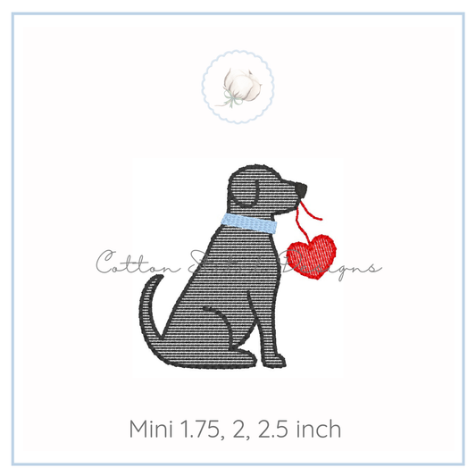 Mini Dog with Heart Sketch Embroidery Design