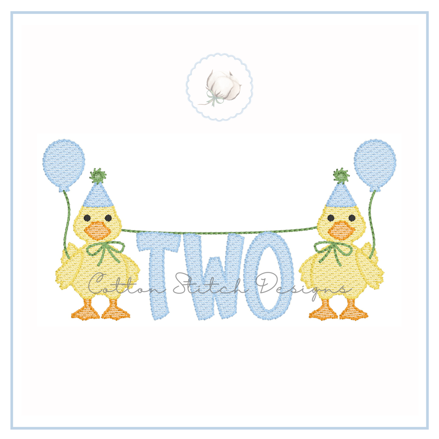 Duck Birthday Two Sketch Embroidery Design
