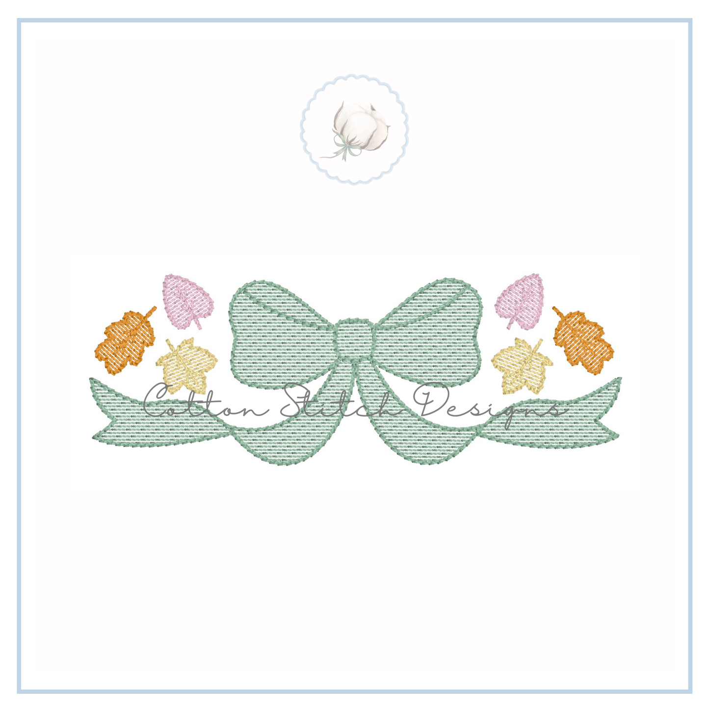 Fall Leaves Bow Sketch Embroidery Design