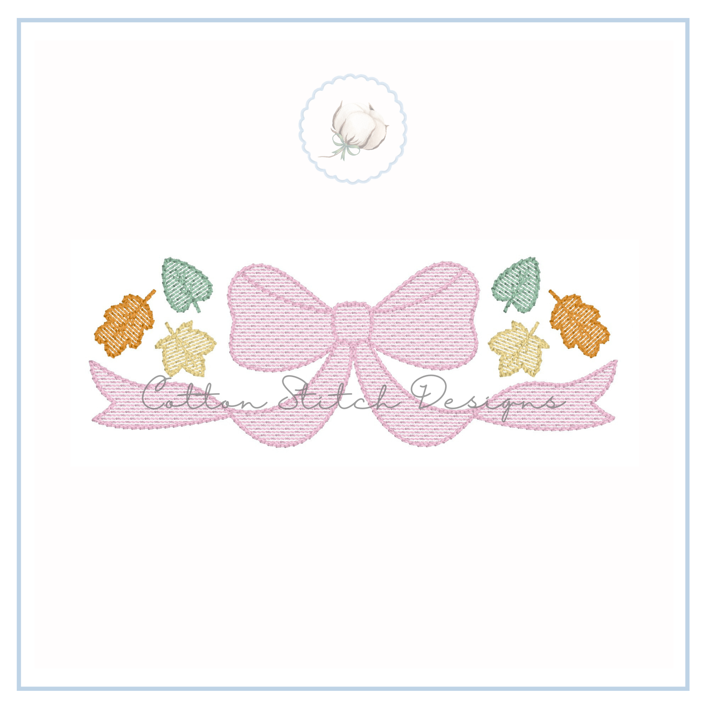 Fall Leaves Bow Sketch Embroidery Design