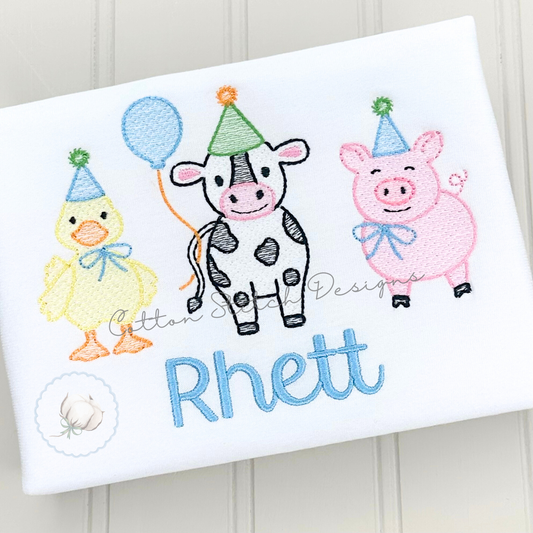 Farm Animal Birthday Embroidery Design