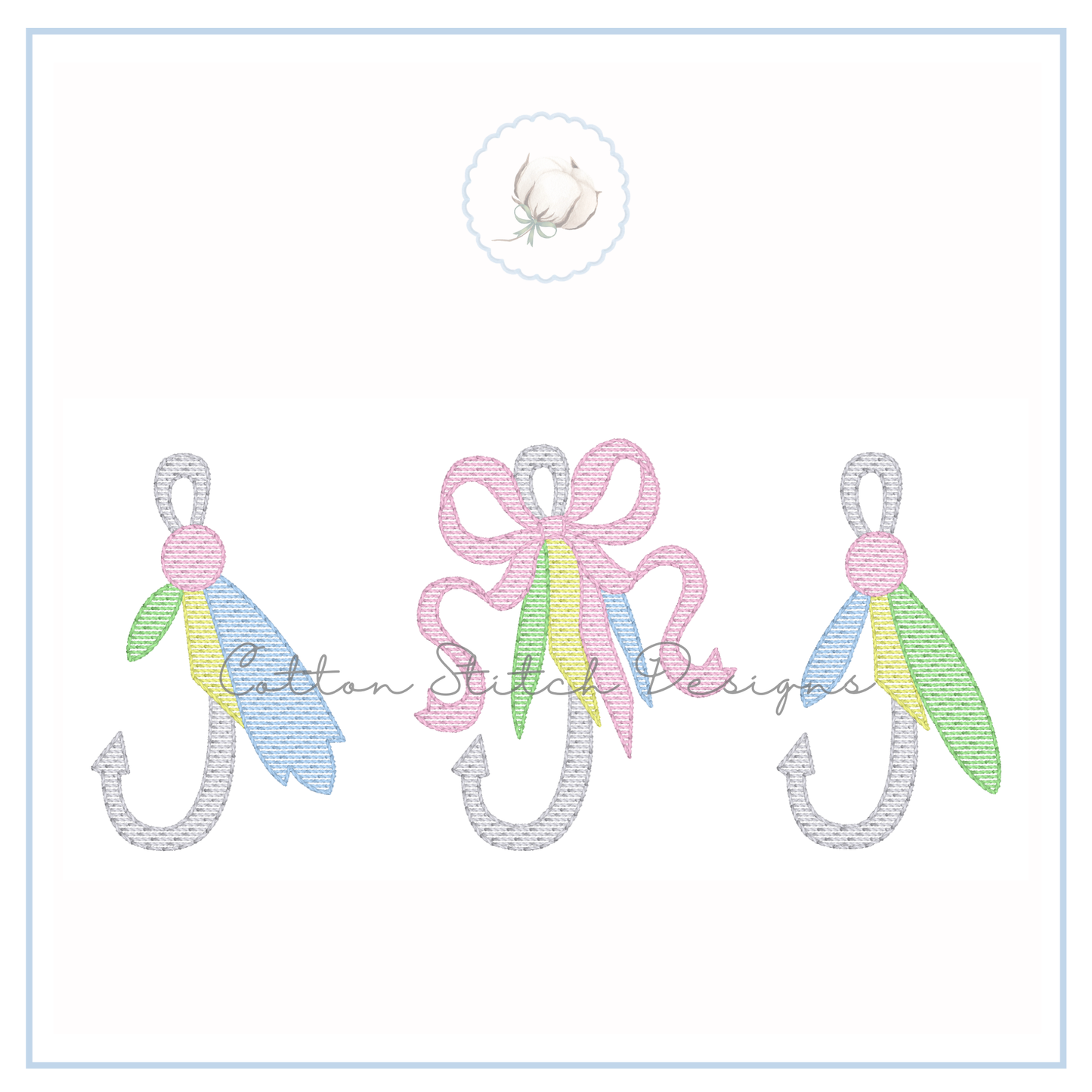 Fishing Lure Bow Trio Embroidery Design