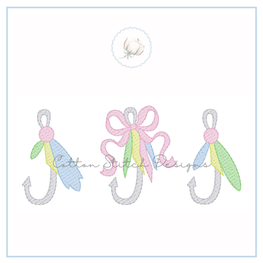 Fishing Lure Bow Trio Embroidery Design
