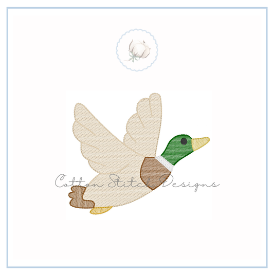 Flying Mallard Duck Sketch Embroidery Design