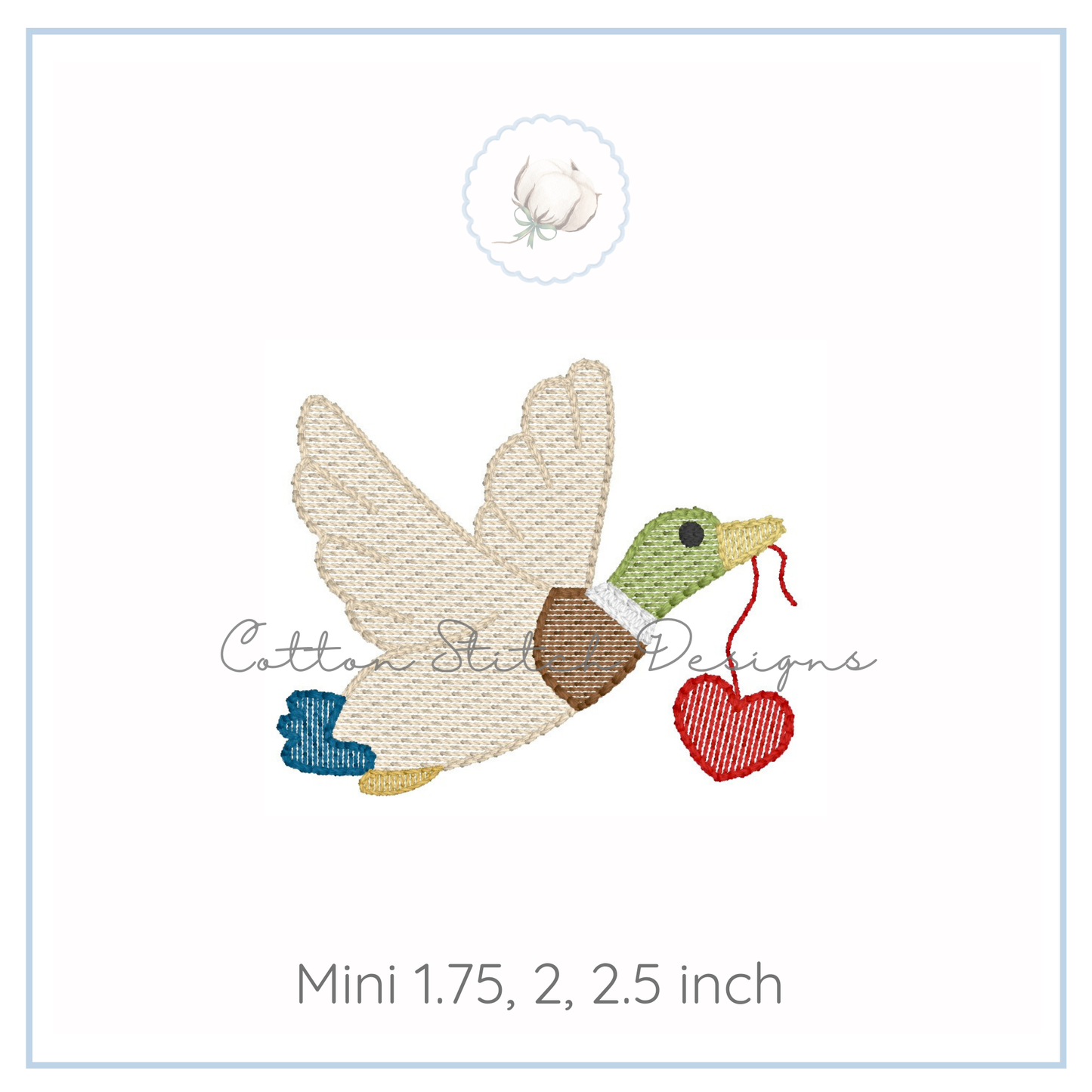 Mini Flying Mallard Heart Embroidery Design