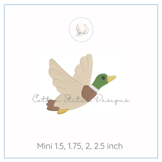 Mini Flying Mallard Duck Fill Stitch Embroidery Design