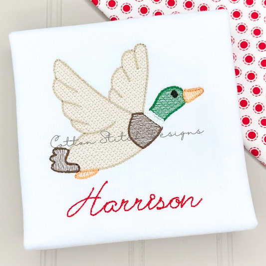 Flying Mallard Duck Sketch Embroidery Design