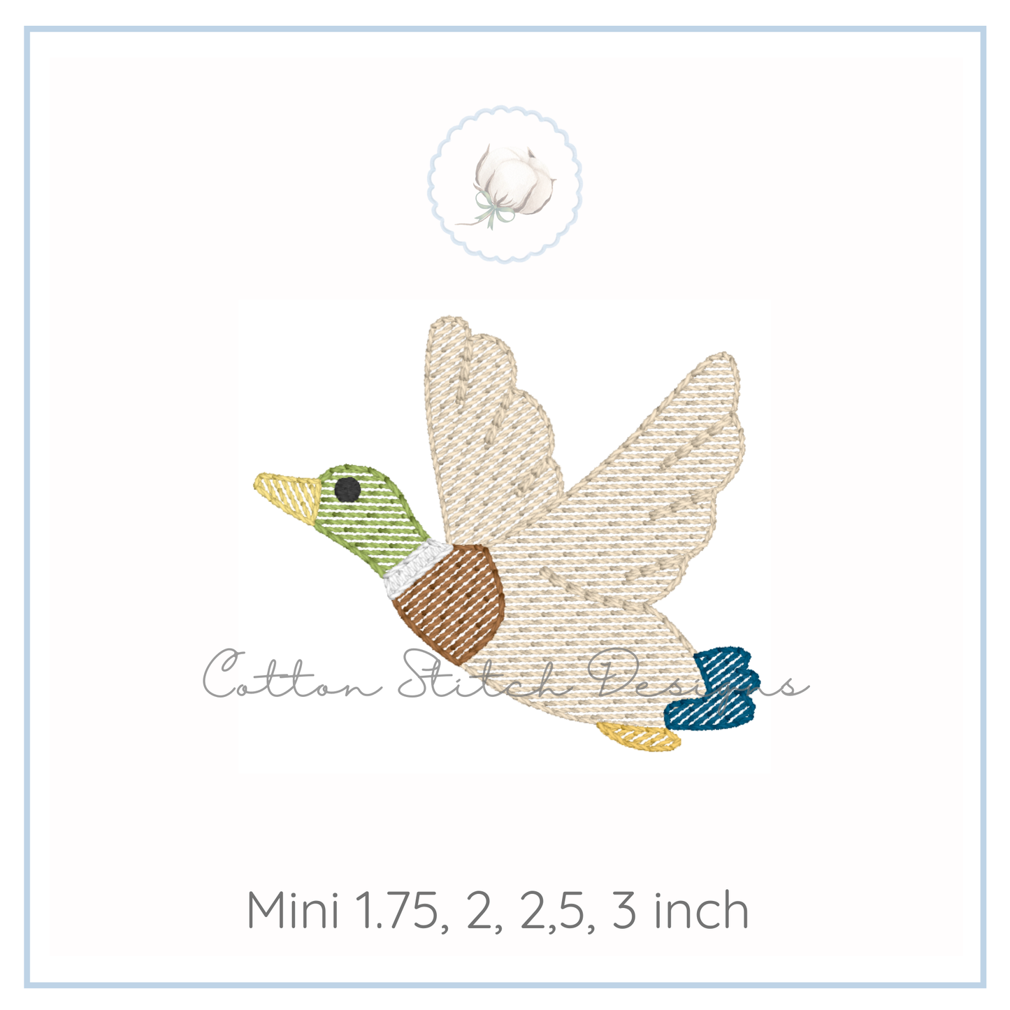 Mini Mallard Duck Embroidery Design