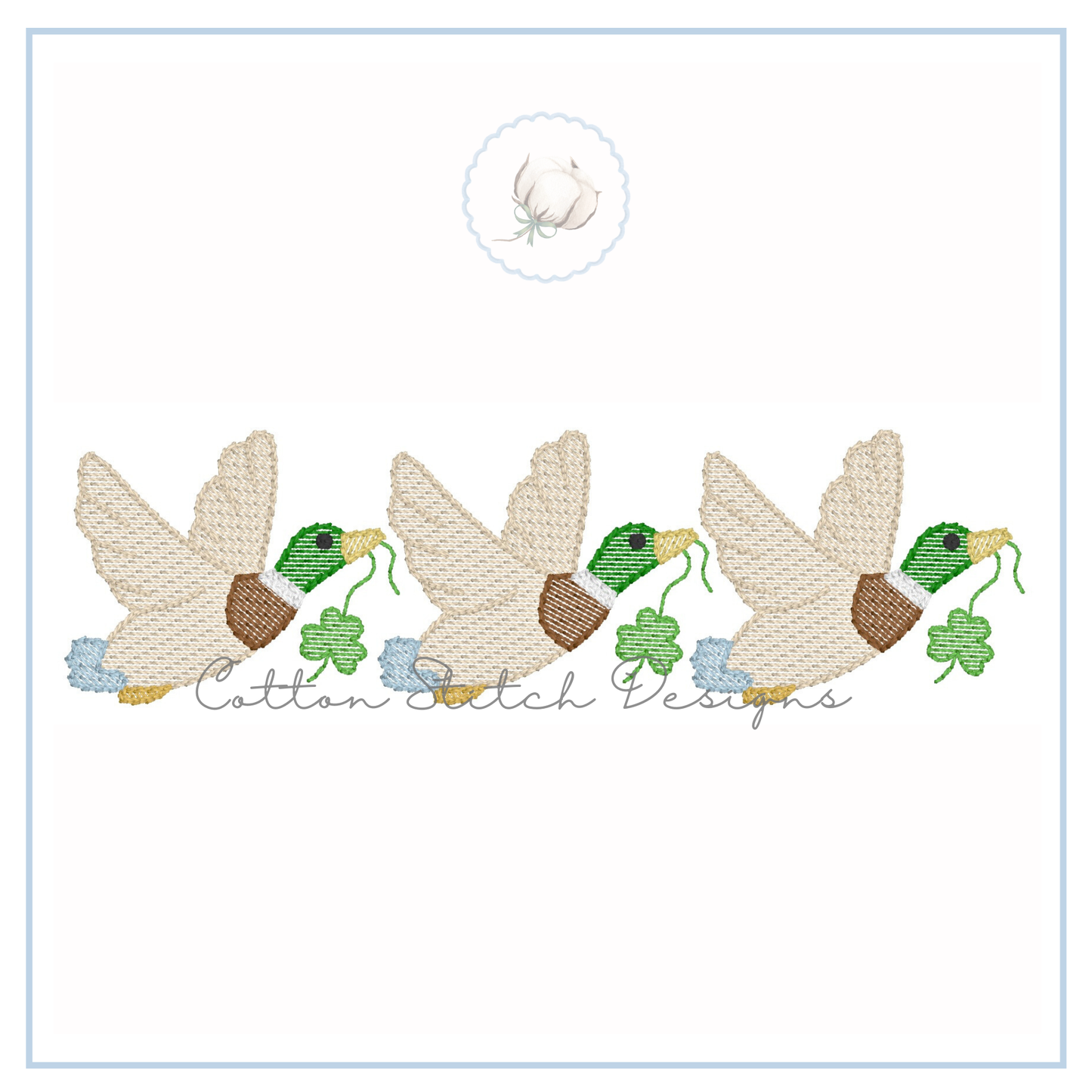 Flying Mallard Duck Shamrock Trio Embroidery Design