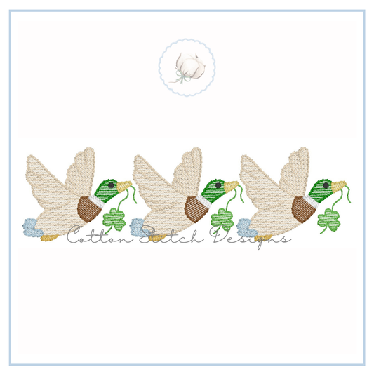 Flying Mallard Duck Shamrock Trio Embroidery Design