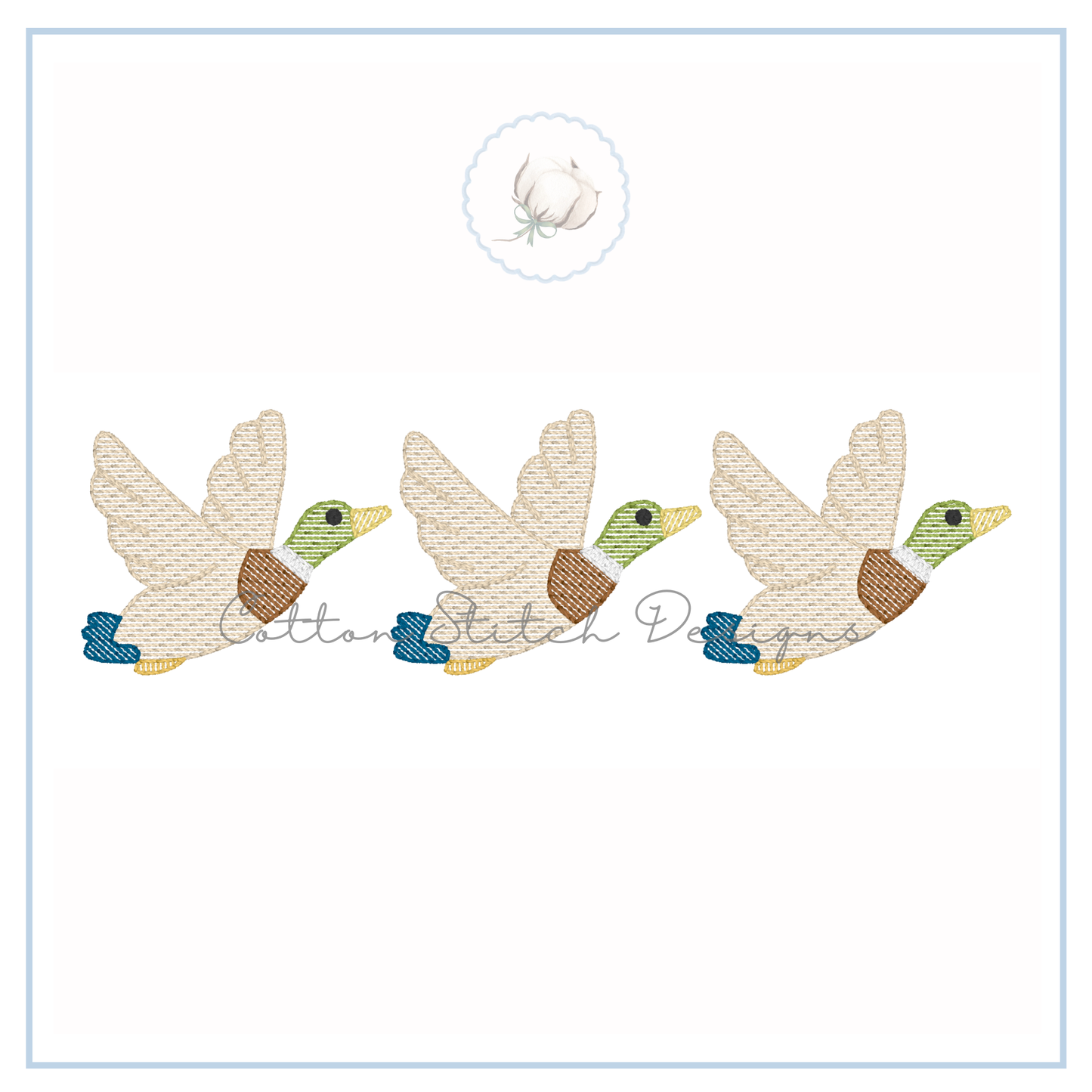 Flying Mallard Duck Trio Embroidery Design
