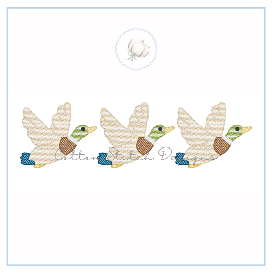 Flying Mallard Duck Trio Embroidery Design