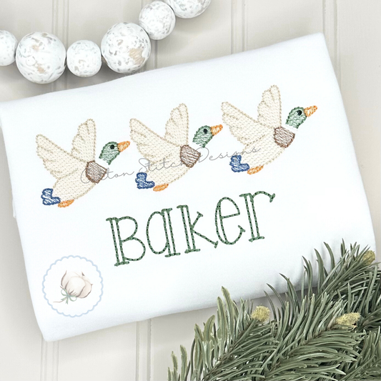 Flying Mallard Duck Trio Embroidery Design