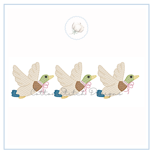 Flying Mallard Duck Bow Trio Embroidery Design