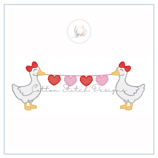 Goose Holding Hearts Sketch Embroidery Design