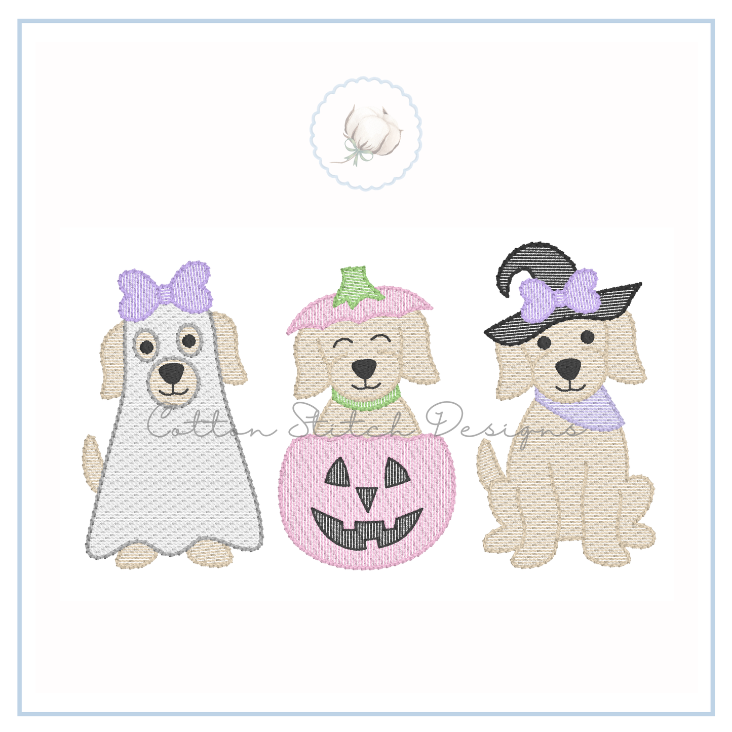 Halloween Girl Puppy Trio Embroidery Design