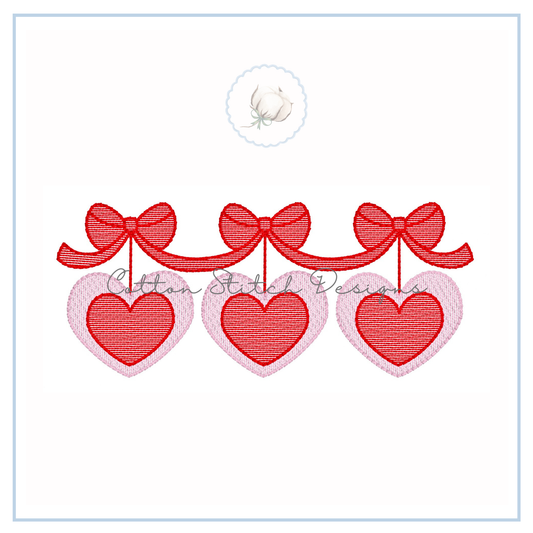 Hanging Heart Bow Trio Embroidery Design