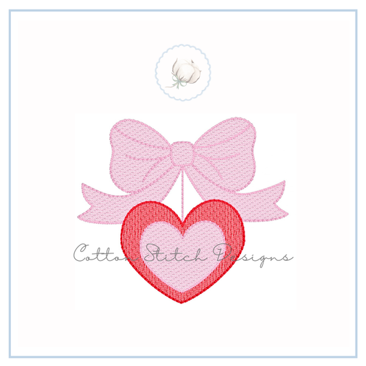 Hanging Heart Bow Sketch Embroidery Design