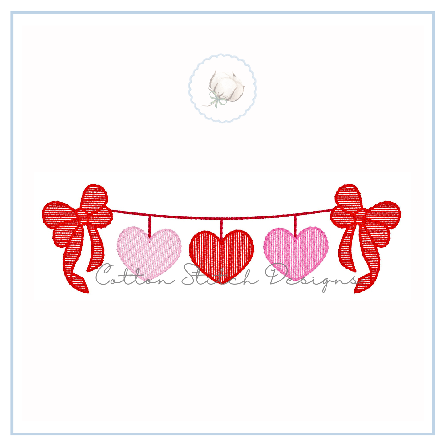 Heart Bow Swag Sketch Embroidery Design