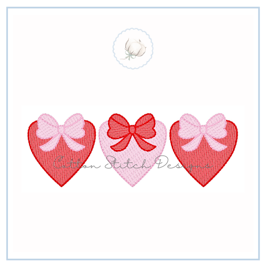 Valentine Heart Bow Trio Sketch Embroidery Design