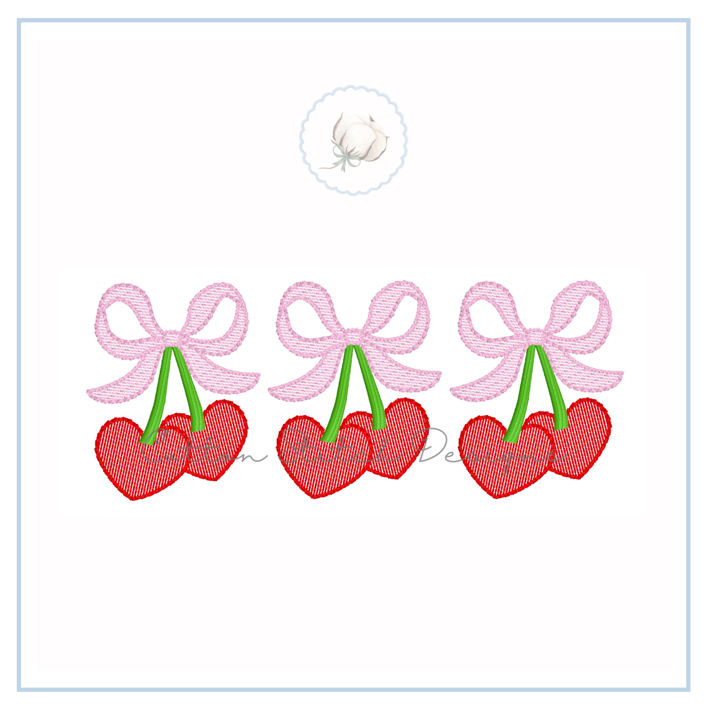 Heart Cherry Bow Trio Sketch Embroidery Design