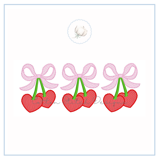 Heart Cherry Bow Trio Sketch Embroidery Design